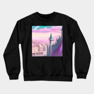 Castle Kingdom With Pink Sky Synthwave Light City Crewneck Sweatshirt
